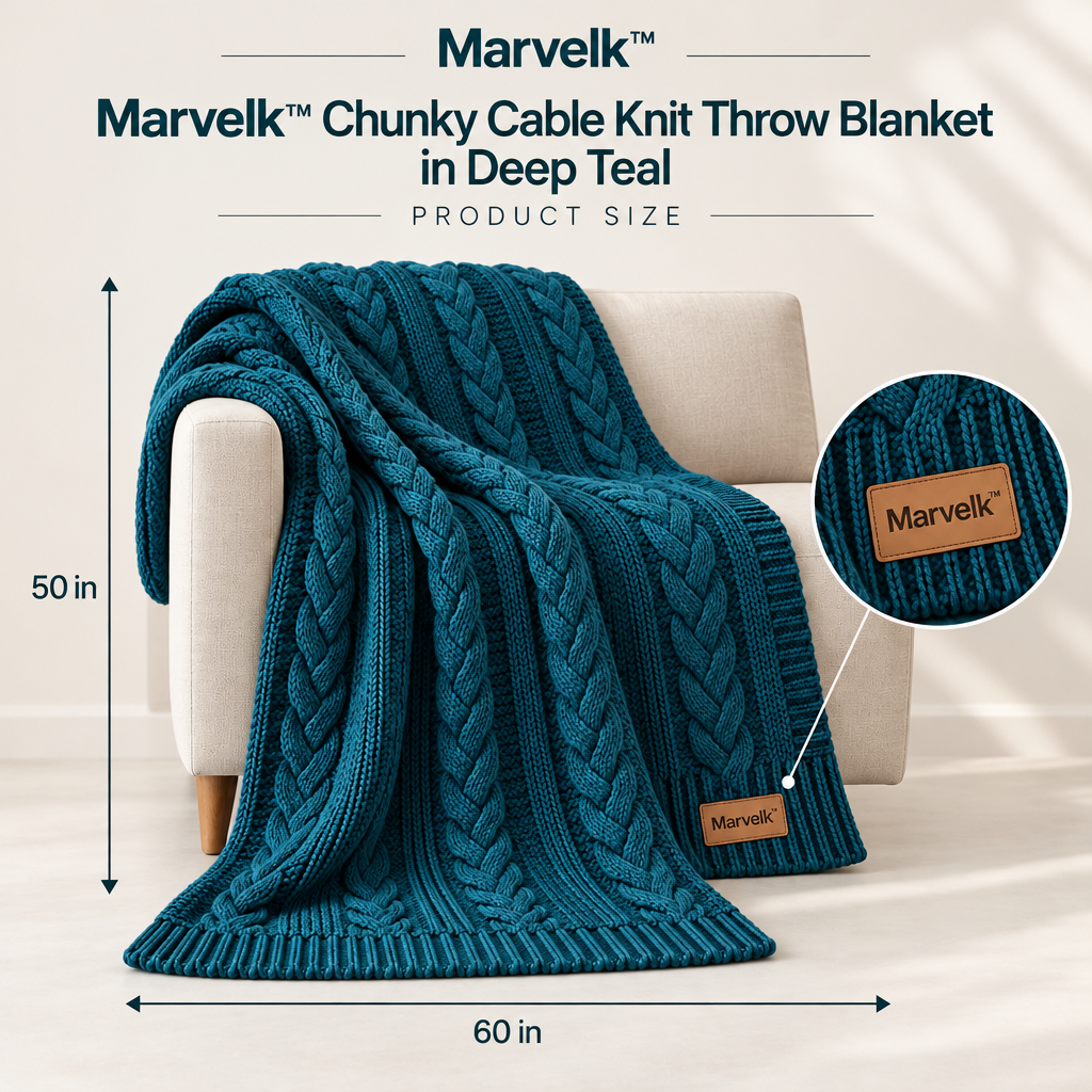 Marvelk Deep Teal Cable Knit Throw Blanket