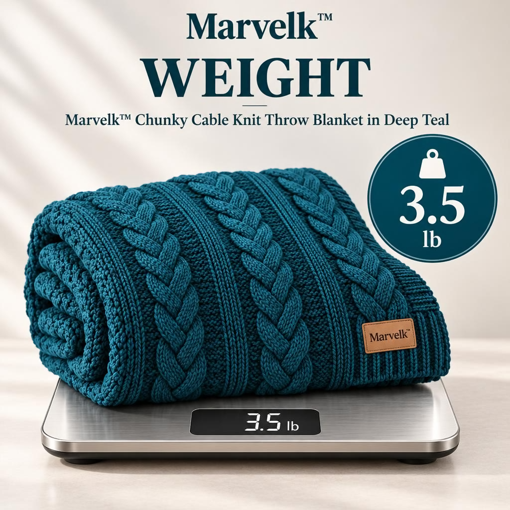 Marvelk Deep Teal Cable Knit Throw Blanket