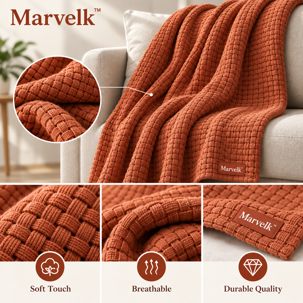 Marvelk Terracotta Basketweave Sofa Throw