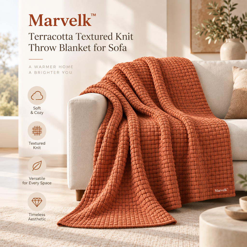 Marvelk Terracotta Basketweave Sofa Throw