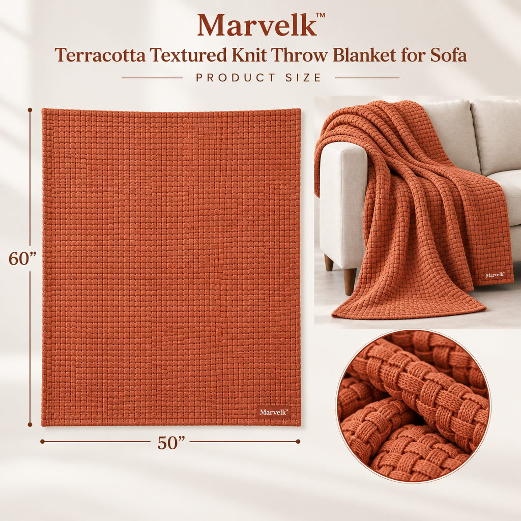 Marvelk Terracotta Basketweave Sofa Throw