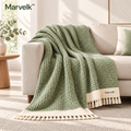 Marvelk Sage Waffle Weave Throw with Tassels