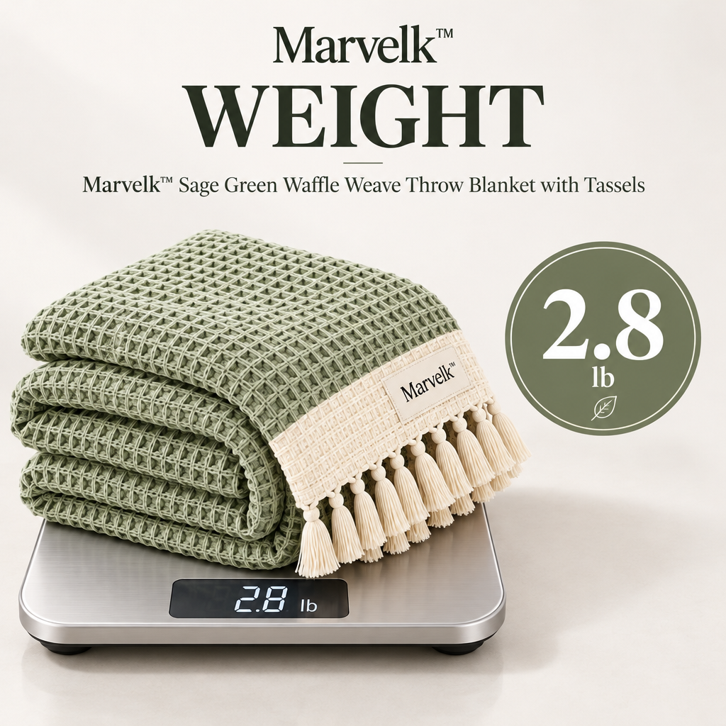 Marvelk Sage Waffle Weave Throw with Tassels