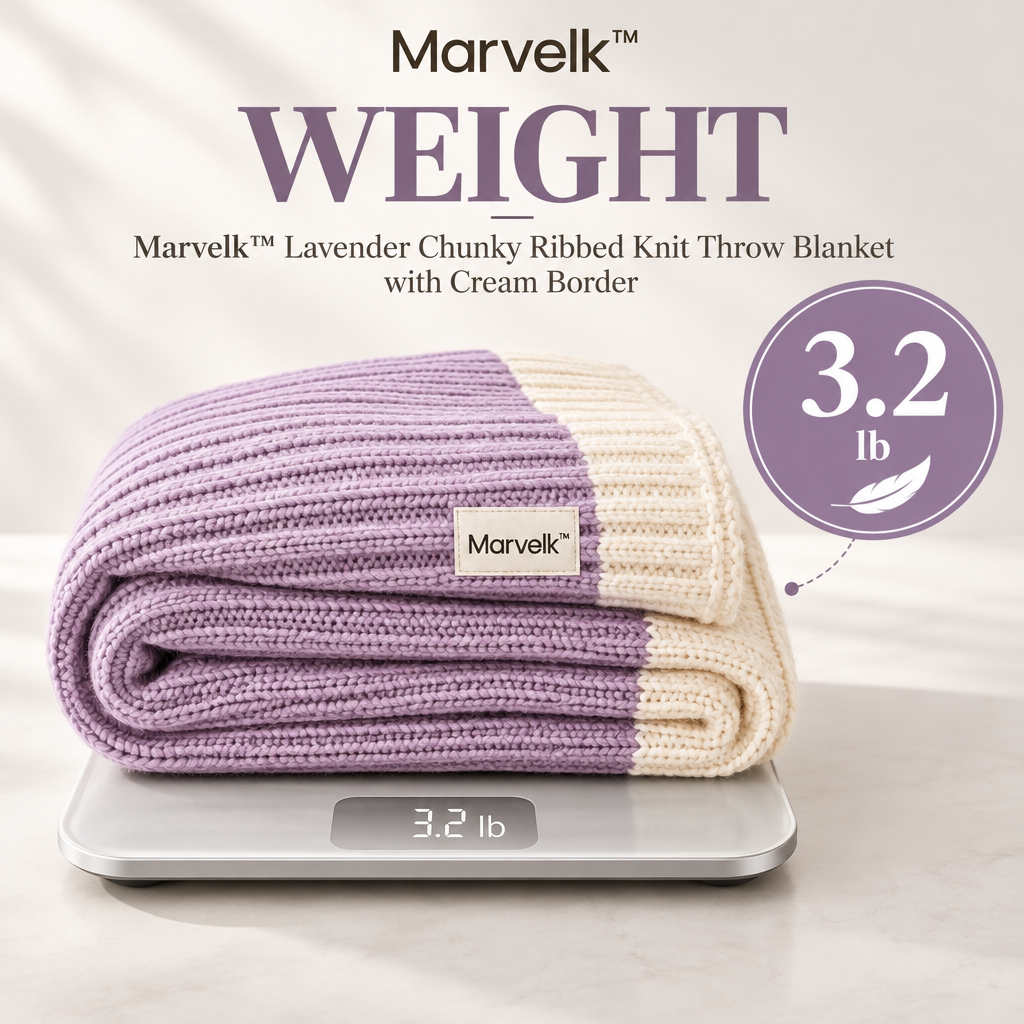 Marvelk Lavender Ribbed Knit Throw with Cream Border