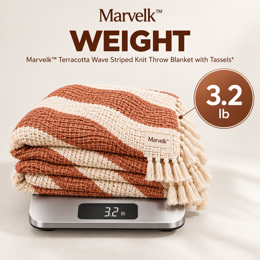 Marvelk Terracotta Wave Stripe Tassel Blanket