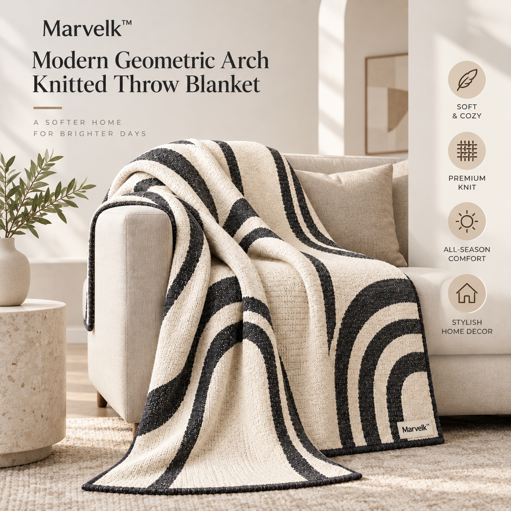 Marvelk Ivory and Charcoal Geometric Arch Throw