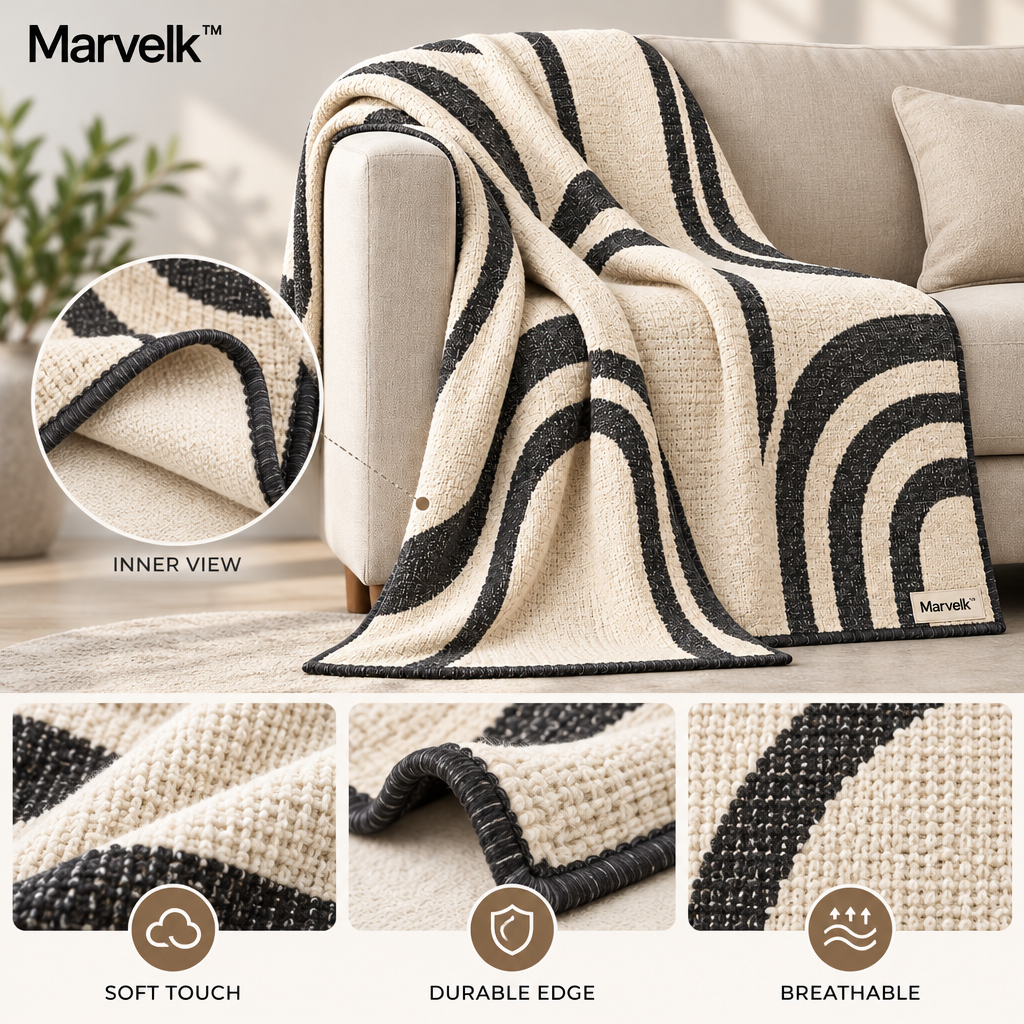 Marvelk Ivory and Charcoal Geometric Arch Throw