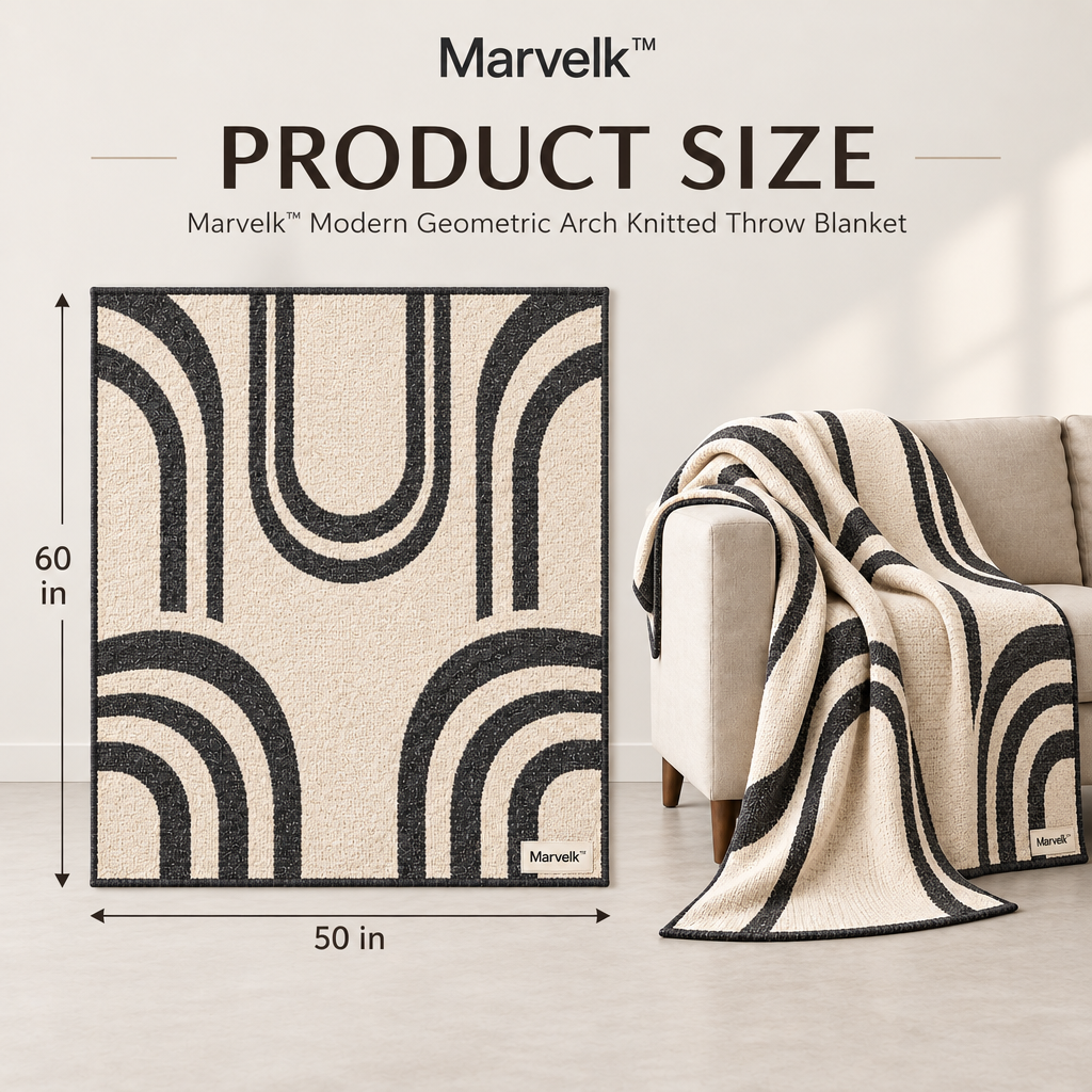 Marvelk Ivory and Charcoal Geometric Arch Throw