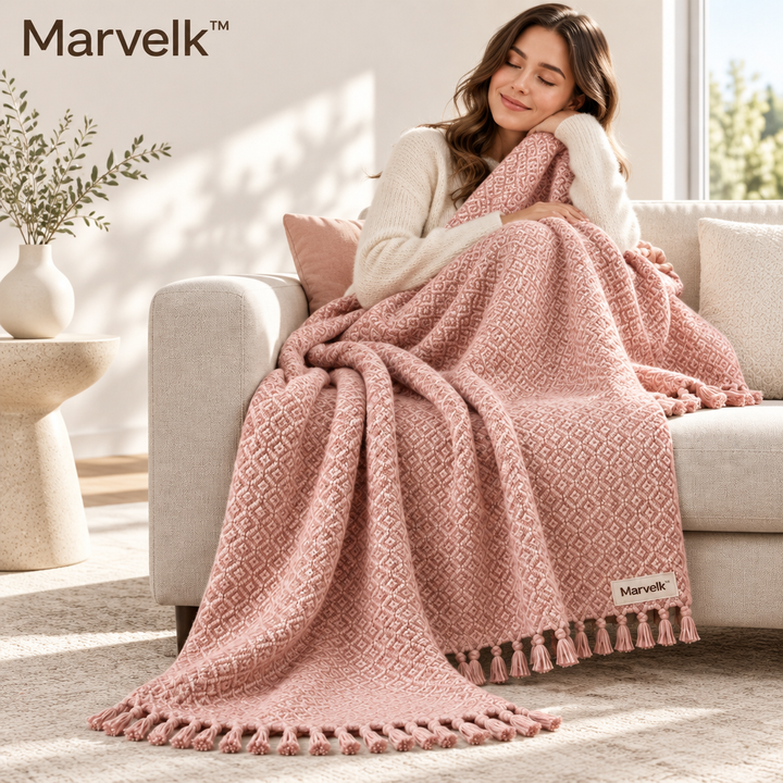 Marvelk™ Blush Diamond Texture Tassel Throw