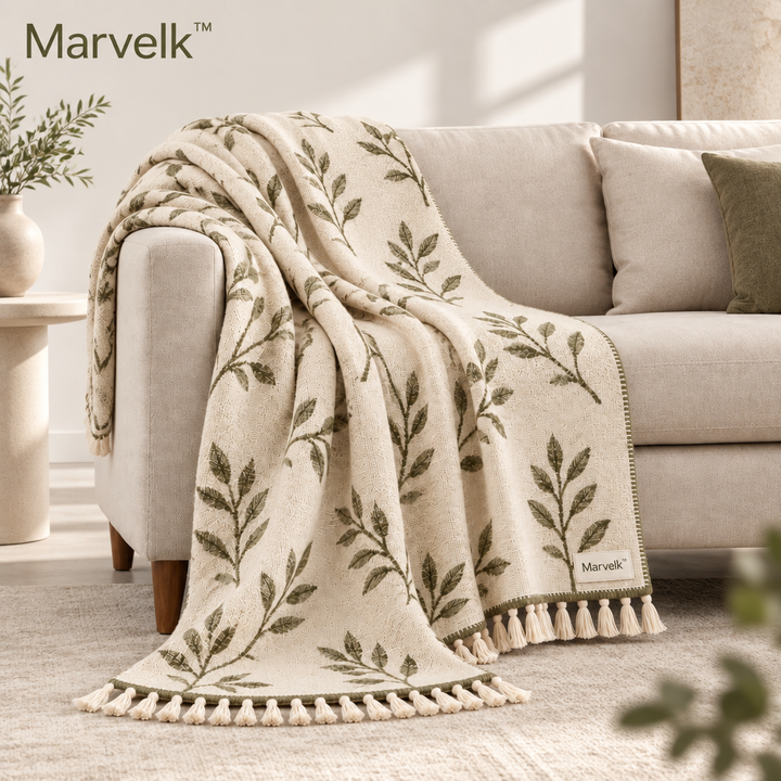 Marvelk™ Olive Branch Botanical Knit Blanket