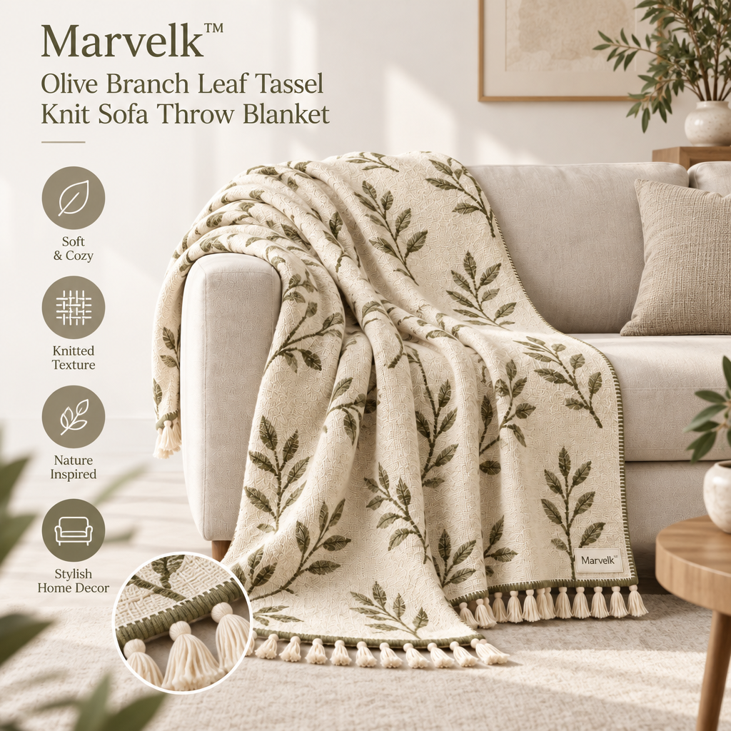 Marvelk Olive Branch Botanical Knit Blanket