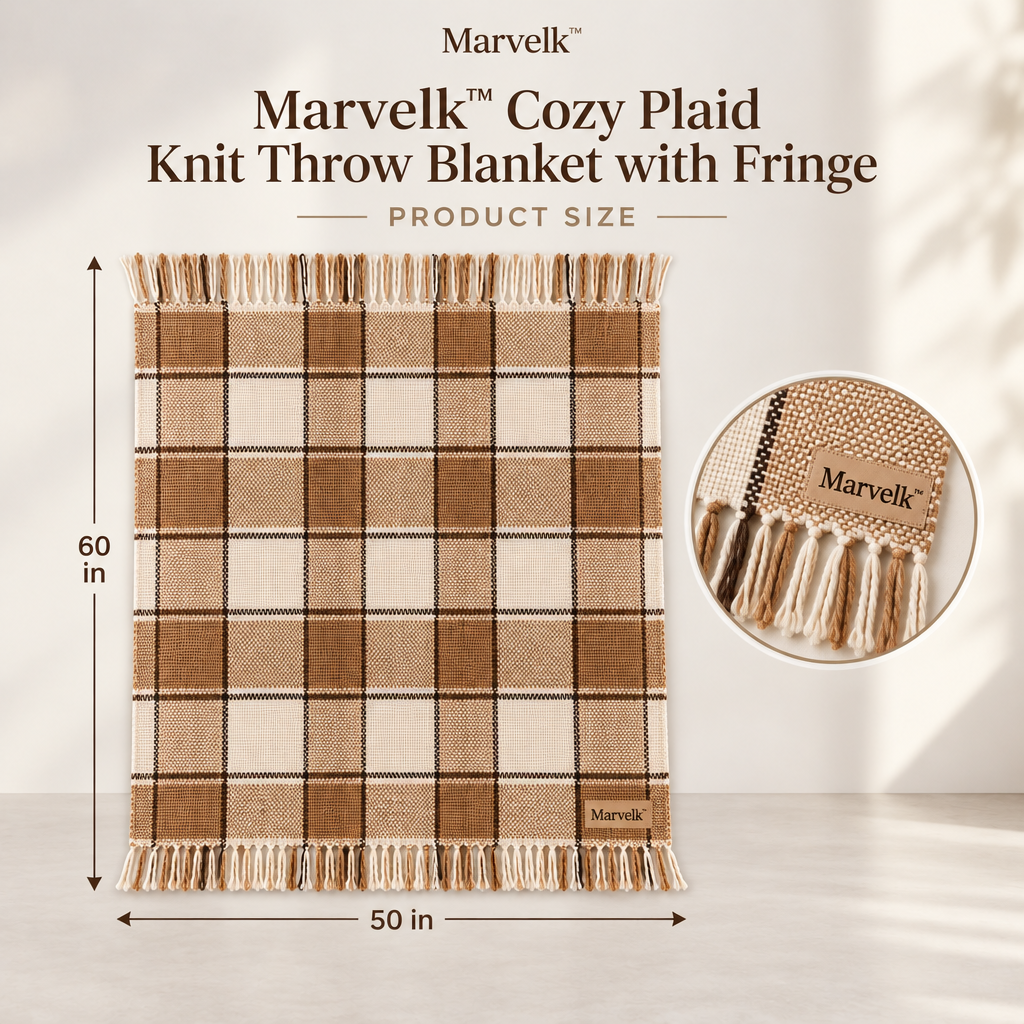 Marvelk Caramel Plaid Fringe Sofa Throw