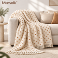 Marvelk Cream and Caramel Tufted Dot Throw
