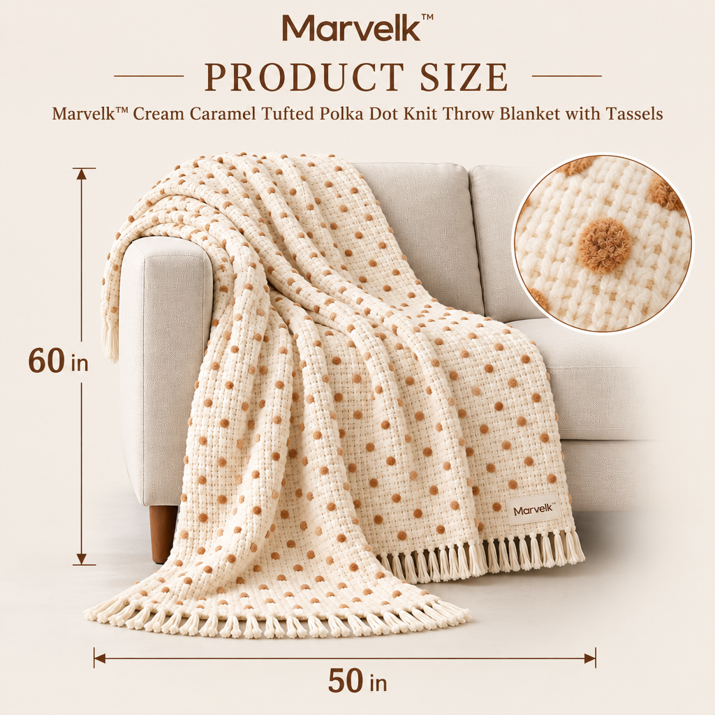 Marvelk Cream and Caramel Tufted Dot Throw