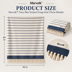 Marvelk Navy Pinstripe Fringe Knit Blanket