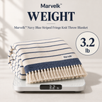 Marvelk Navy Pinstripe Fringe Knit Blanket