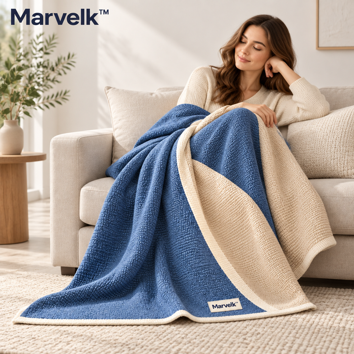 Marvelk™ Blue and Cream Color Block Throw