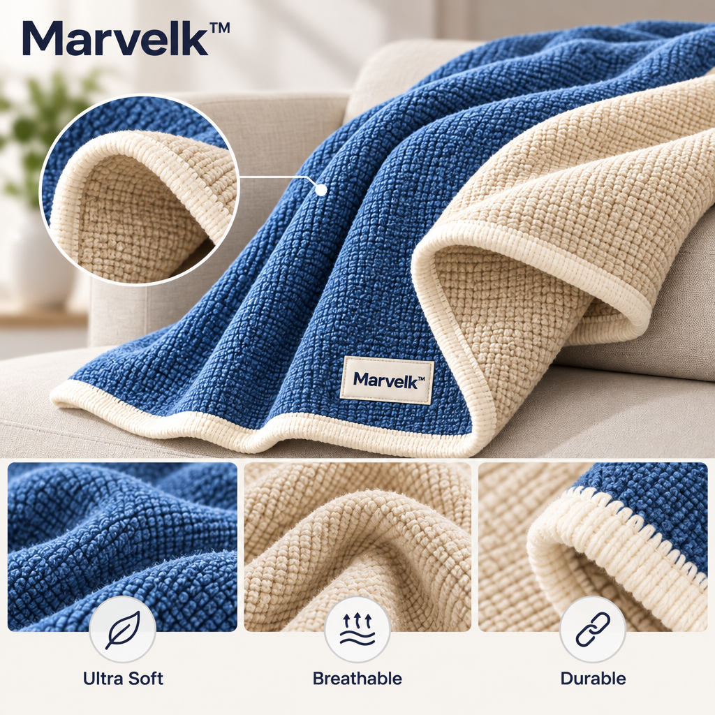 Marvelk Blue and Cream Color Block Throw