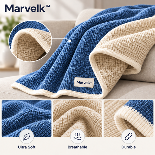 Marvelk Blue and Cream Color Block Throw