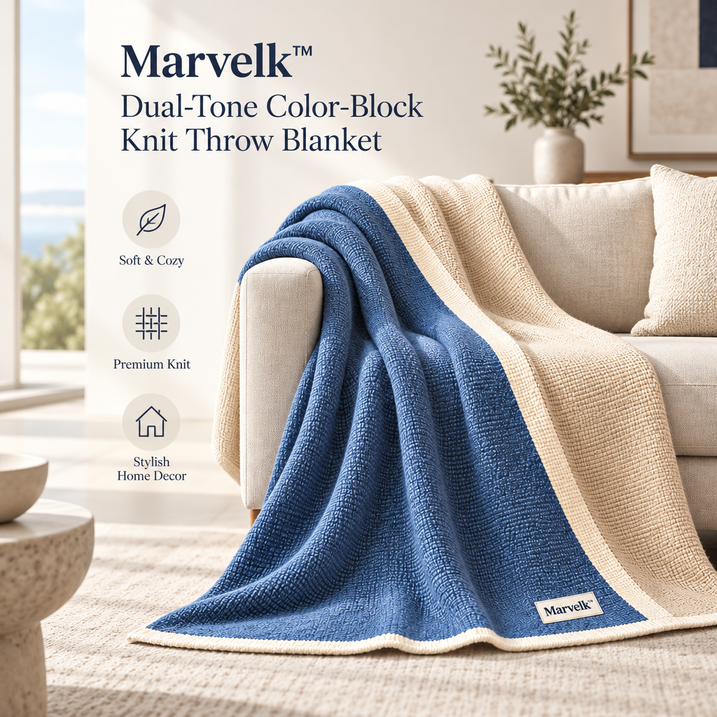 Marvelk Blue and Cream Color Block Throw