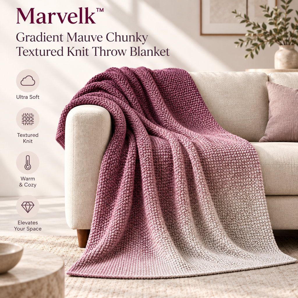 Marvelk Mauve Gradient Textured Knit Blanket