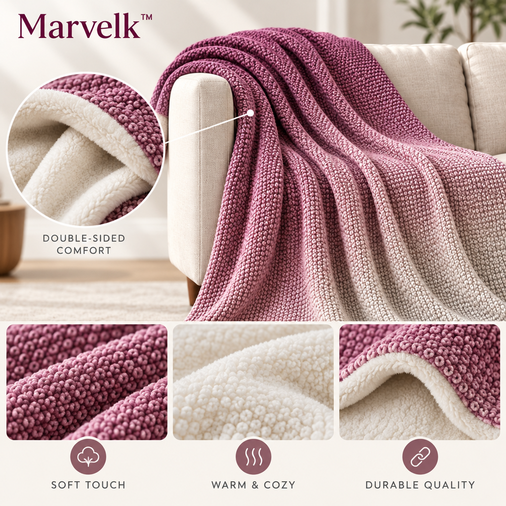 Marvelk Mauve Gradient Textured Knit Blanket