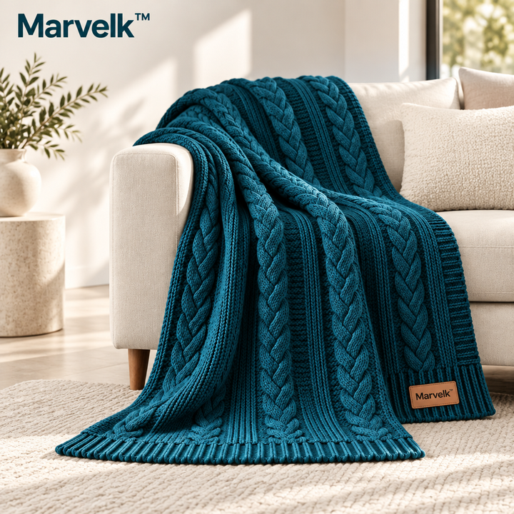 Marvelk™ Deep Teal Cable Knit Throw Blanket